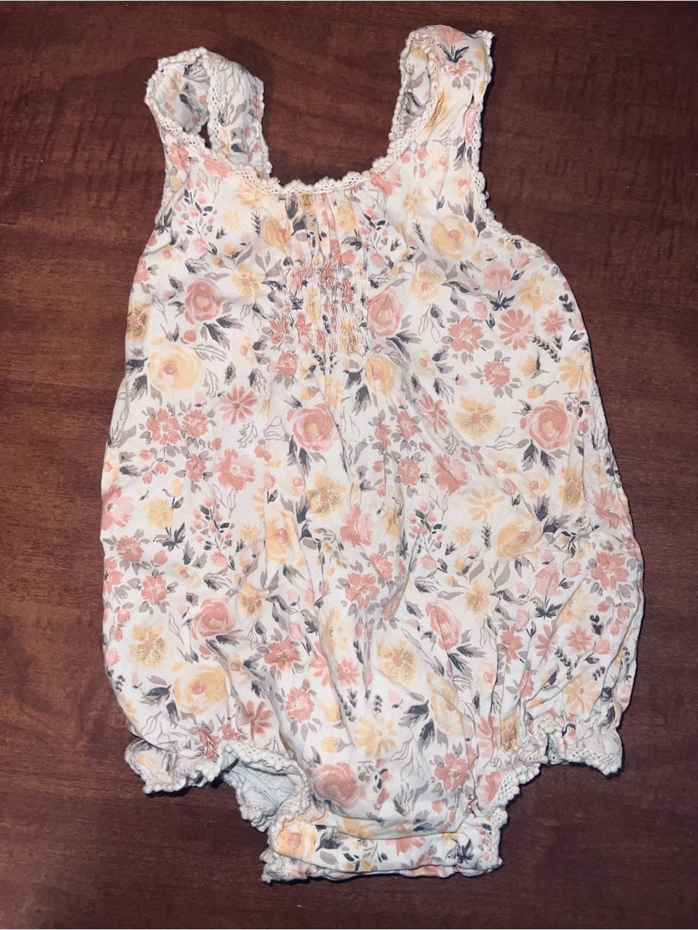 Floral Cotton Baby Romper in Cream and Pink